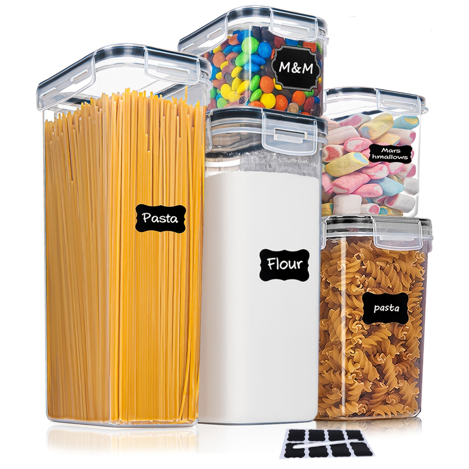 Tarros de plástico con tapas, juego de 6 recipientes de plástico  transparente, recipientes de plástico apilables que ahorran espacio con  tapas, 2