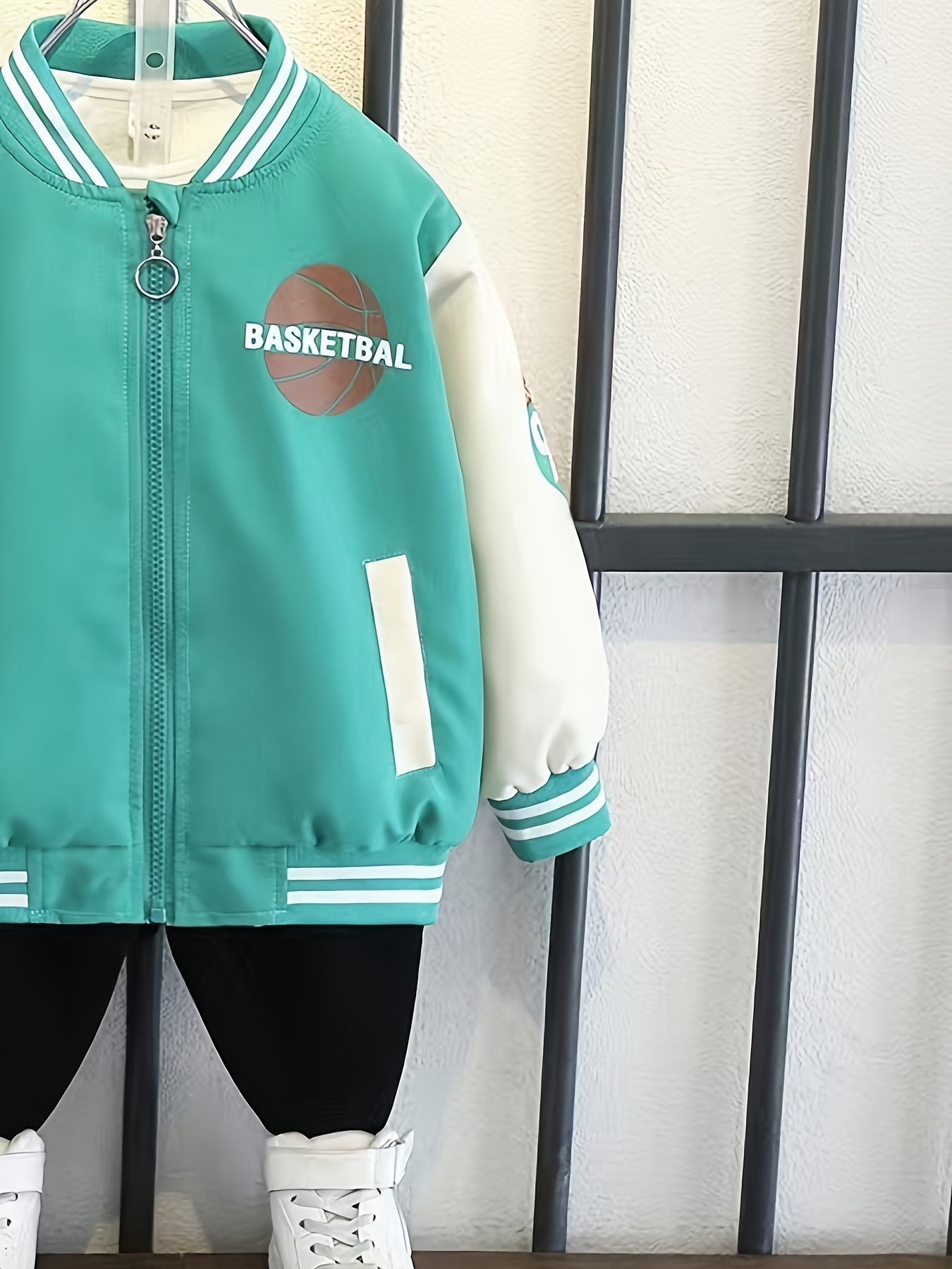 Kid's Basketball Print Varsity Jacket, Zip Up Long Sleeve Coat, Casual  Bomber Jacket, Boy's Clothes For Spring Fall Outdoor - Temu