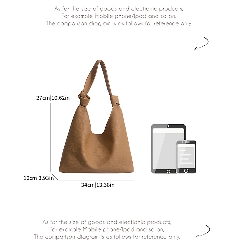 Minimalist PU Leather Hobo Bag, Large Capacity Commuting Tote Bag