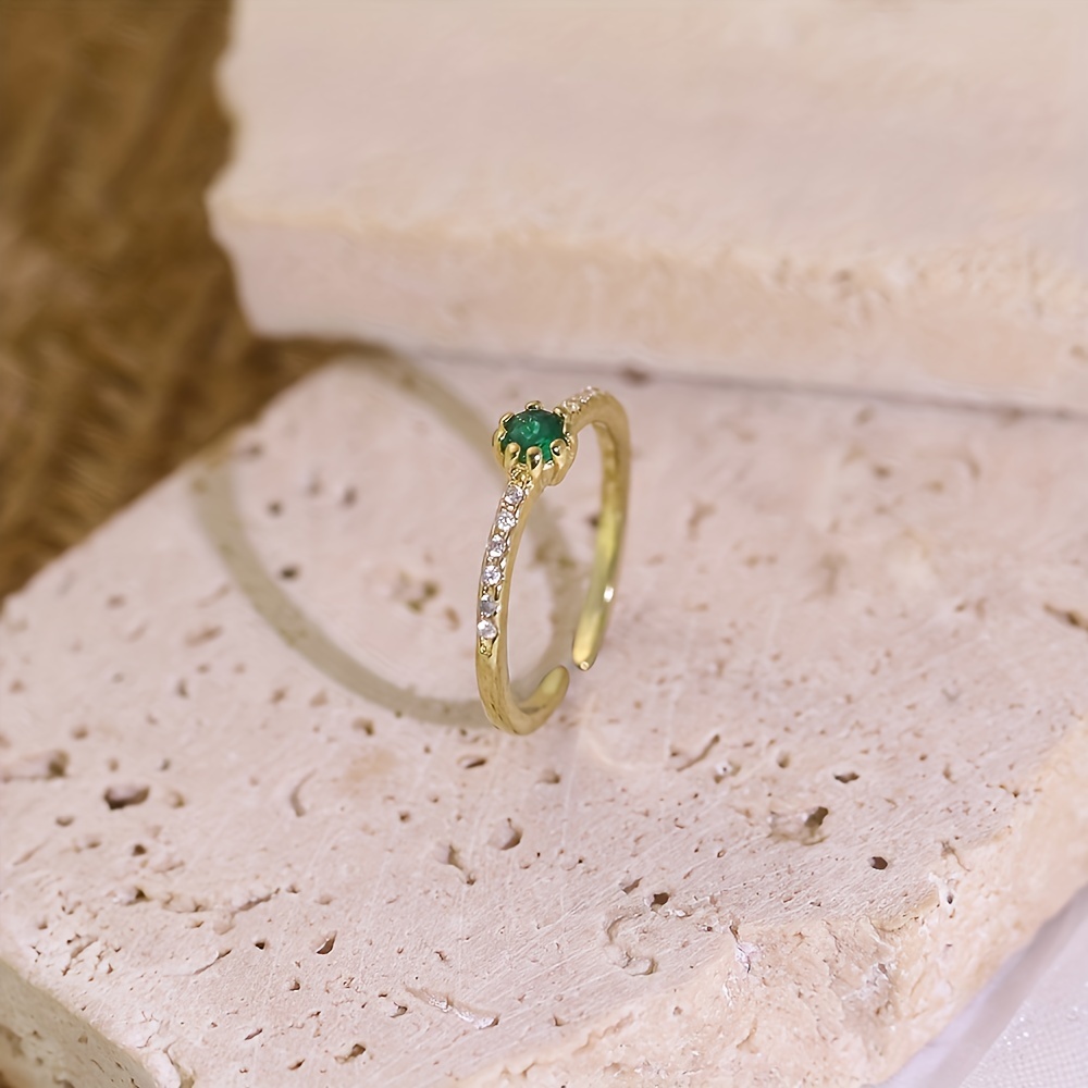Emerald Zircon Decor Zinc Alloy Open Ring For Men