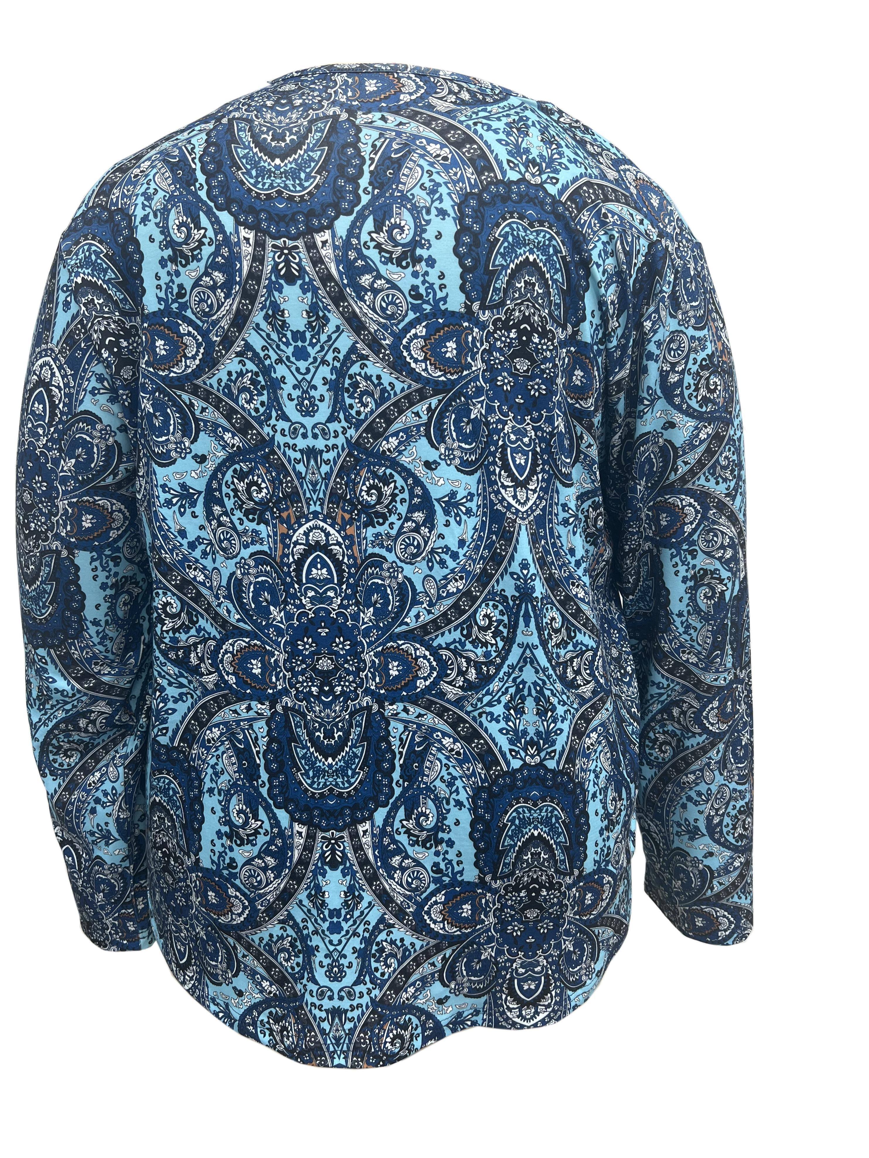 Plus Size Boho T-shirt, Women's Plus Paisley Print Long Sleeve