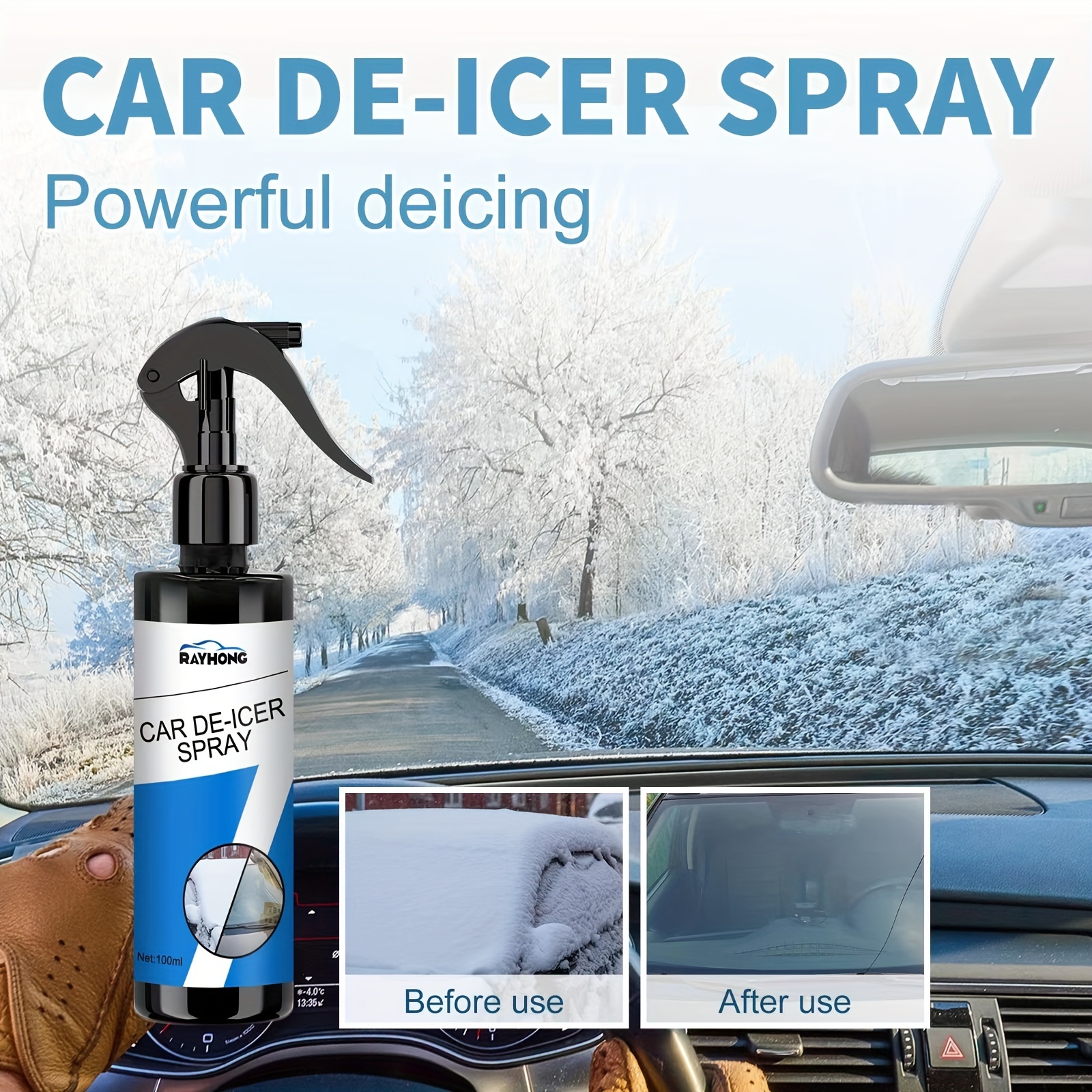 Deicer Spray for Car Windshield, Auto Windshield Deicing Spray, Ice Remover  Melting Spray,Auto Windshield Defroster Deicing Spray (2PCS)