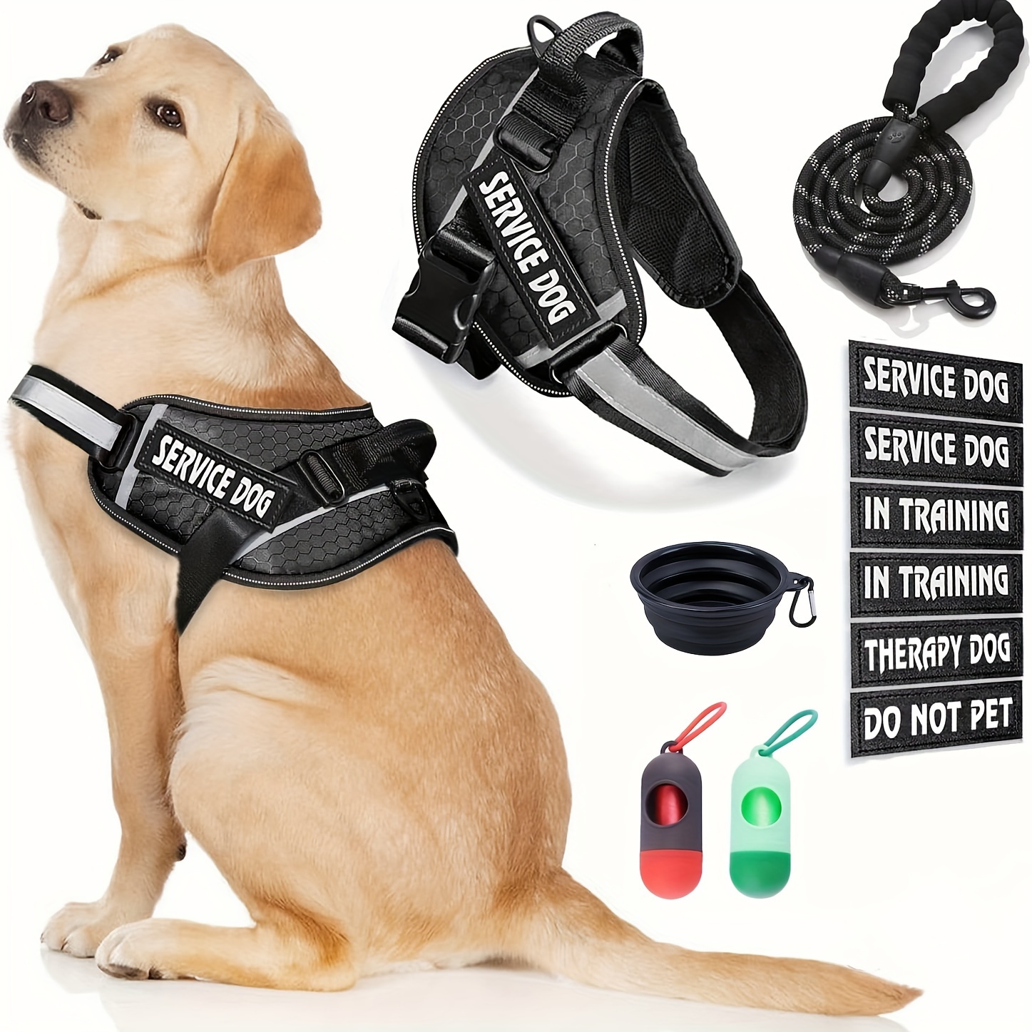Industrial Puppy Service Dog Patch with Hook Back and Reflective Lettering  | Set of Two Service Dog Tag for Service Dog Vest | Service Dog Harness