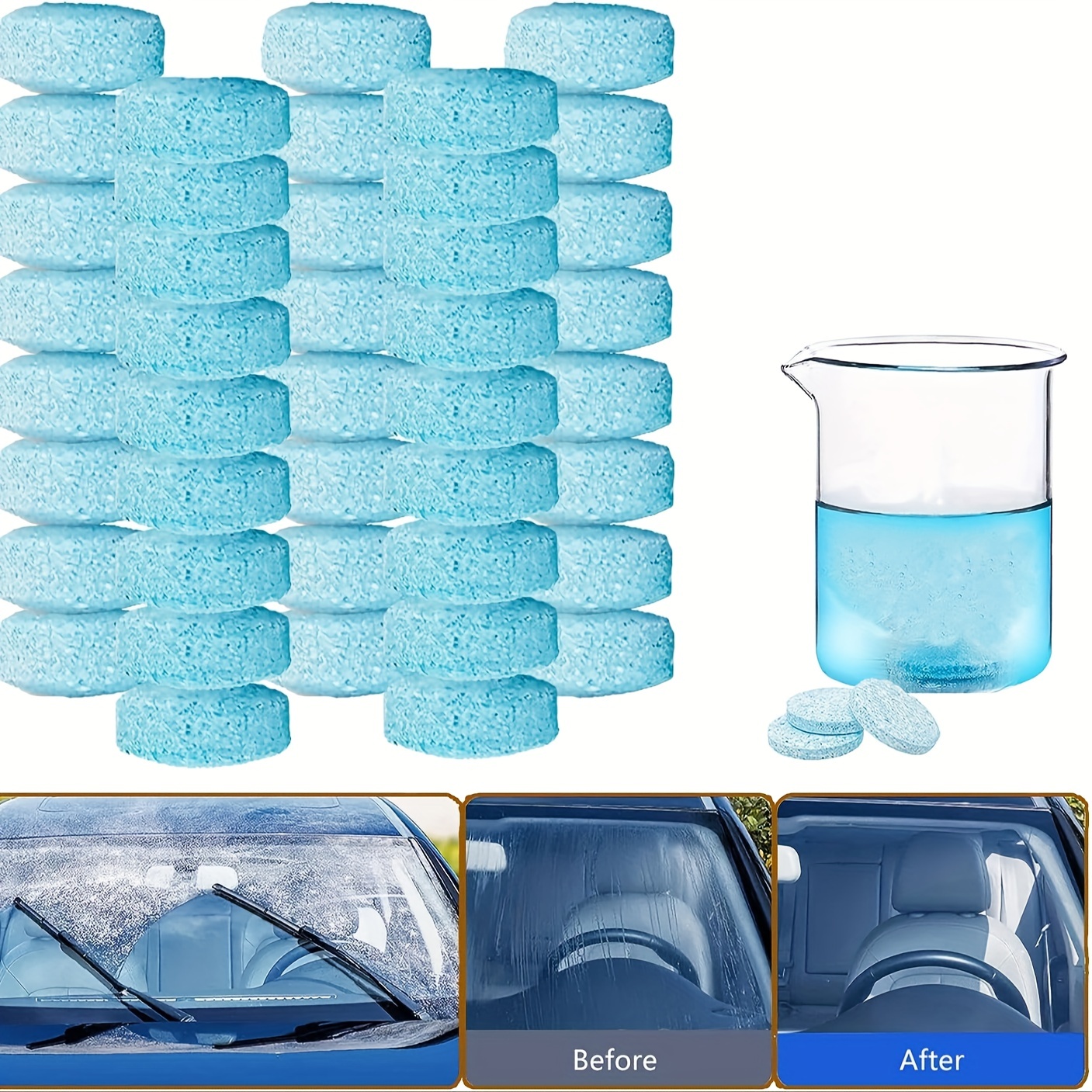 Awave Bloom 100 Pieces Car Windshield Washer Fluid Concentrated Clean Tablets,New Formula Windshield Wiper Fluid Solid Effervescent Tablet.Remove Glass Stains