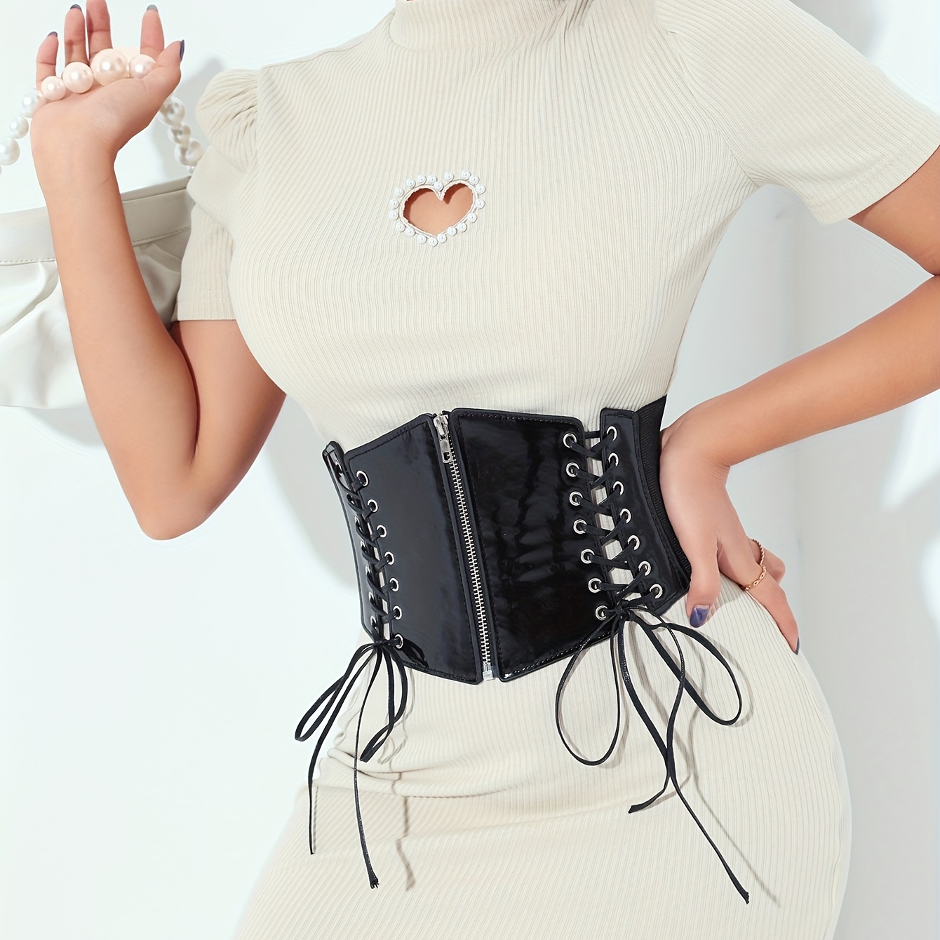Urieo Elastic Rose Embroidered Lace-up Corset Belt Stretchy Tied Black  Waspie Belts Wide Halloween Party Dress Cincher Waist Belt for Women at   Women's Clothing store