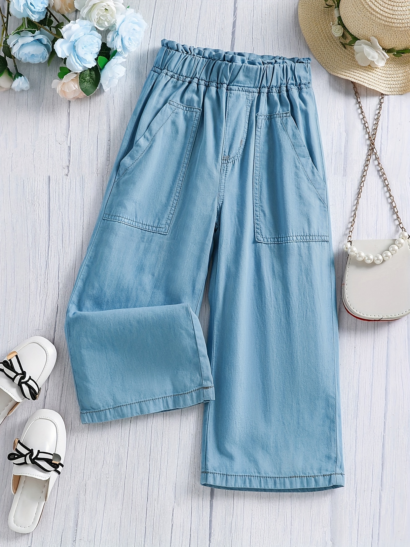 Girls Elastic Waist Loose Casual Wide Leg Pants Kids Spring - Temu