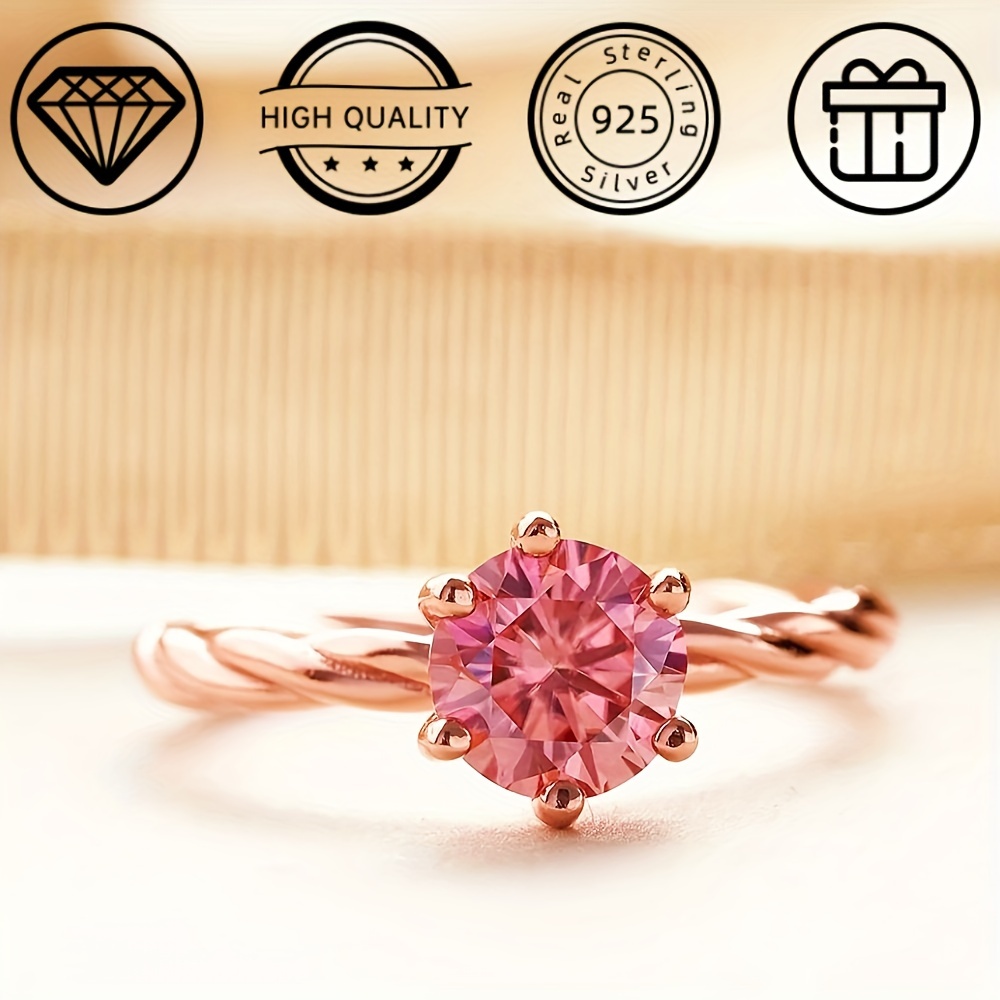 

Luxury 1.0 Carat Moissanite Engagement Ring For Women, Rose Gold Plated 925 Silver, Round Diamond Wedding Band, 2.2g, Bague Ringen