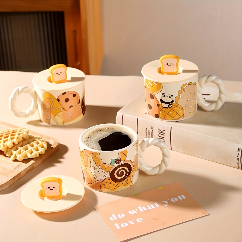 1pc Ceramic Cat Shaped With Cover Mug And Plate Set Cartoon Kids Milk Cup,  Lovely Breakfast Cup