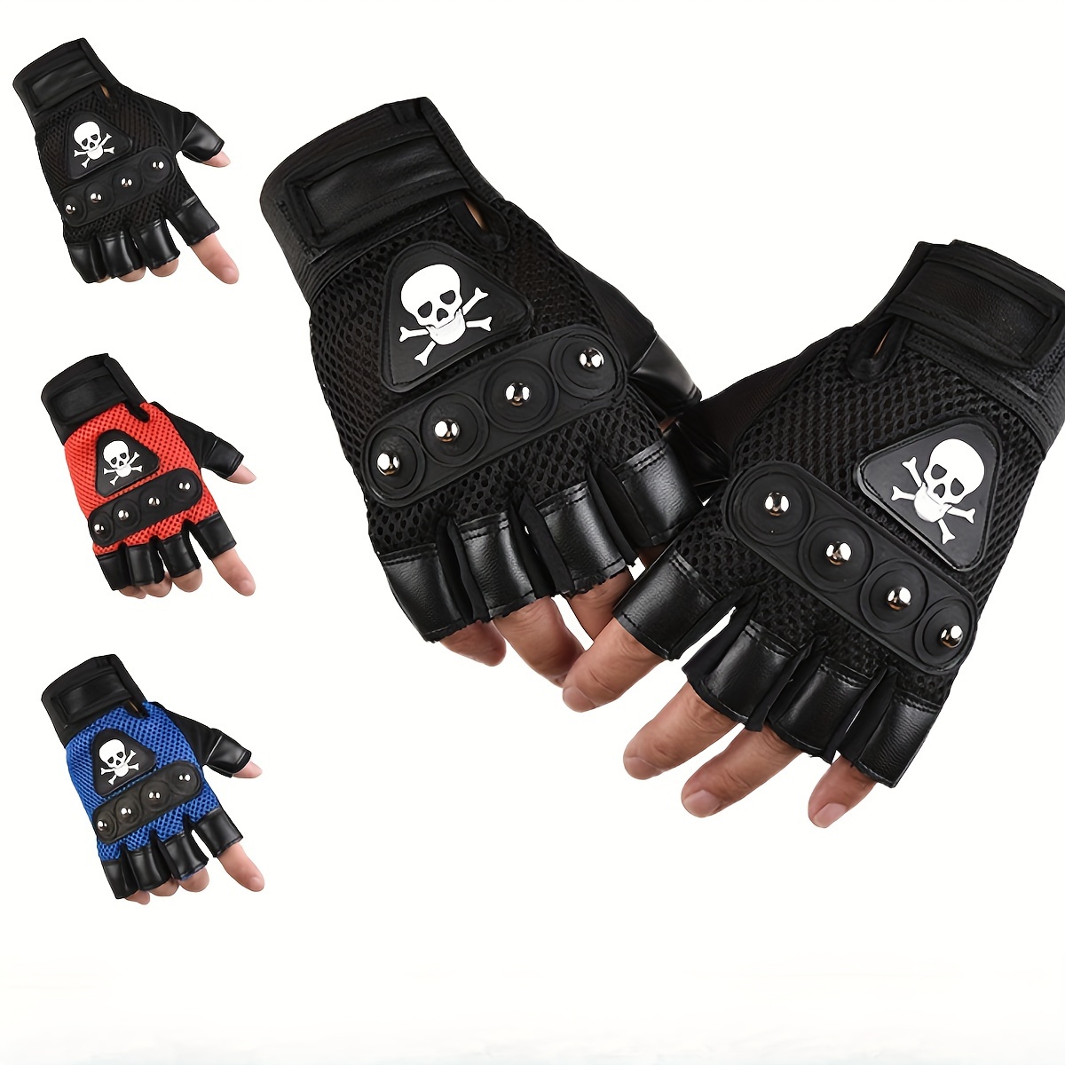 

Men's Gloves, Outdoor White Rivets Half-finger Gloves, Pu Leather Autumn And Winter Sports Gloves, Couples Cycling Gloves