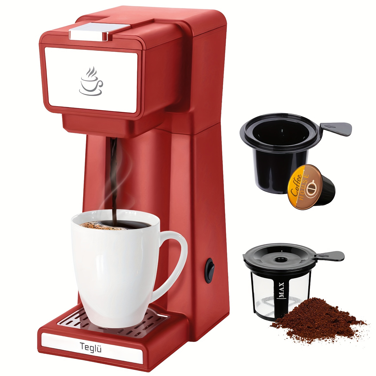 Cafetera de una sola porción para cápsulas K Cup y café molido 2 en 1,  máquina de café K Cup de 14 onzas, mini cápsula de café individual de