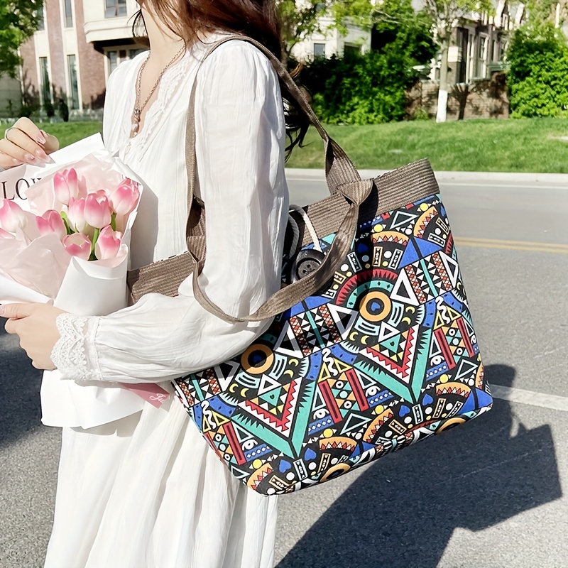 Women's Vintage Pattern Tote Bag, Large Capacity Shoulder Bag