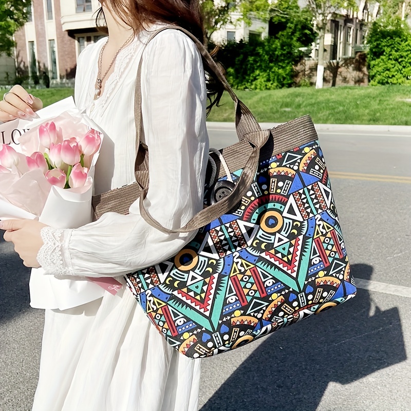 Women's Lady Letters Vintage Flower Tote Handbag