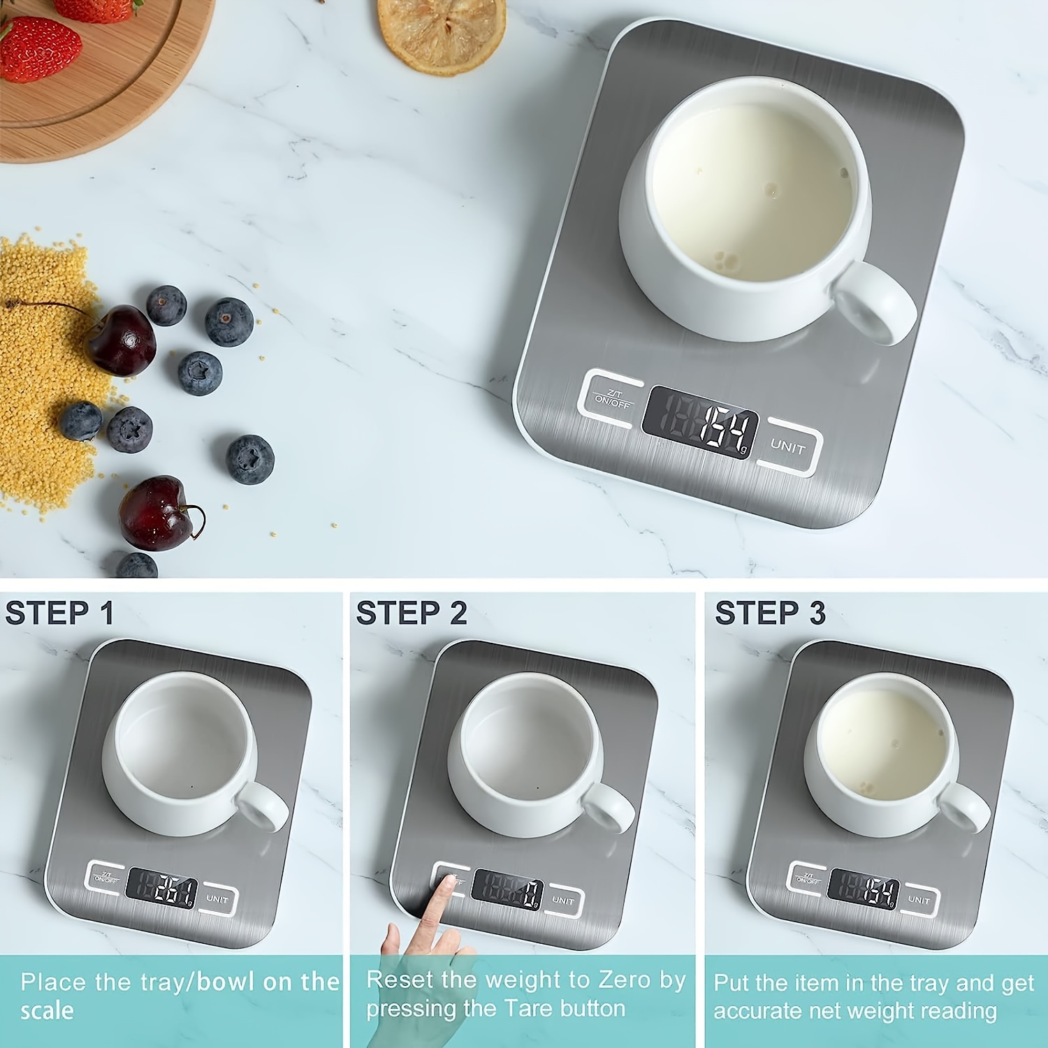 1pc Food Scale LCD Kitchen Scale with 6 Units and Tare Function