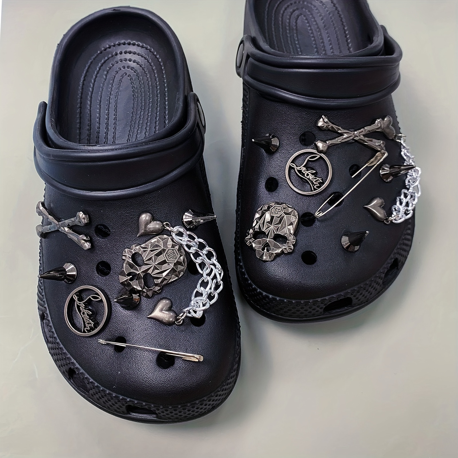 Punk Style Rhinestones Skull Shoe Charms Clogs Garden Shoes - Temu