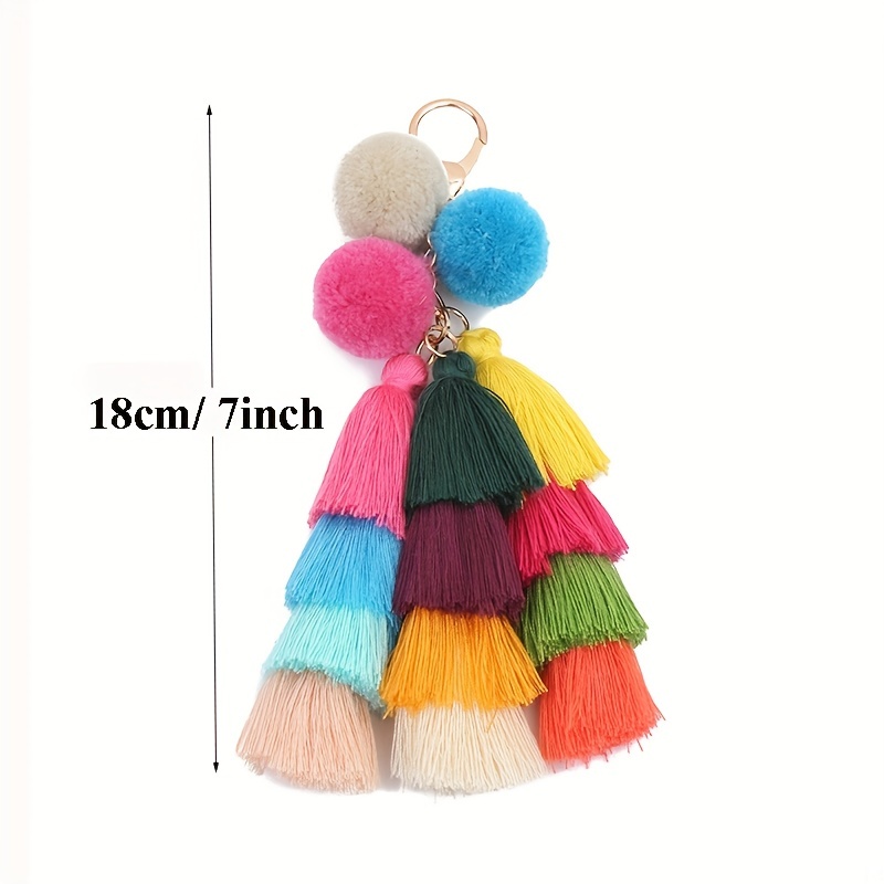 Handmade Womens Colorful Boho Pom Pom Tassel Bag Charm Key Chain