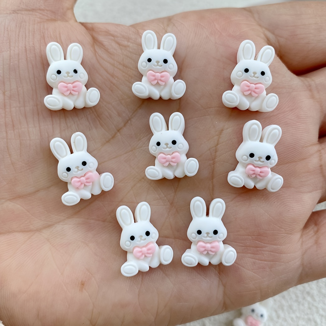 Adorable For Nail Art Charms Set - 10pcs Of Cartoon Bunny And Sweet Bow Flatback Resin Decorations For Nail Art
