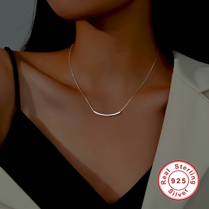

925 Sterling Silver Simple Curved Shape Chain Necklace Silver Color Minimalist Style Neck Jewelry Female Ornament