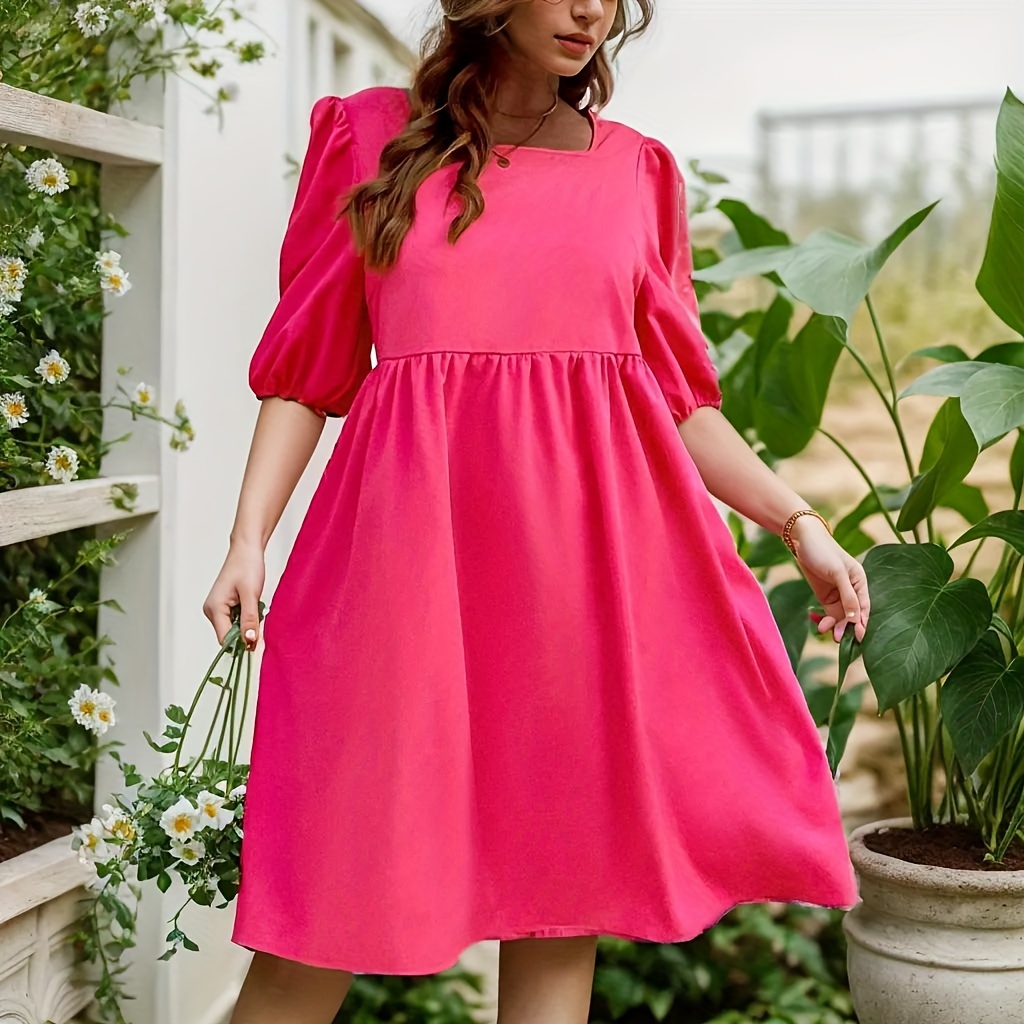 Buy Solid Square Neck Midi A-line Dress with Belt