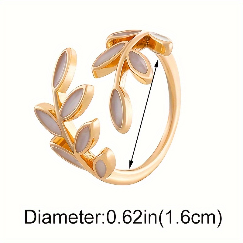 personality luxury drop glaze style leaf open ring 14k plated ring hand jewelry ornament details 3