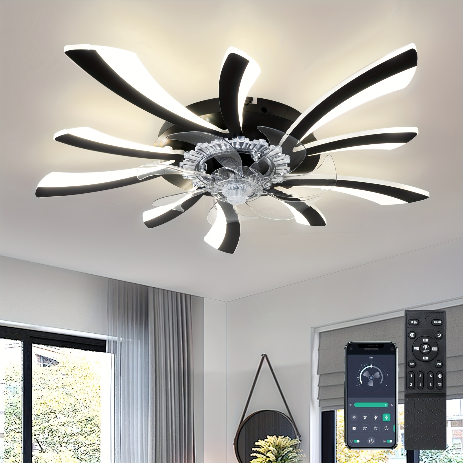 Ventilador de techo moderno con luces y Control remoto, lámpara