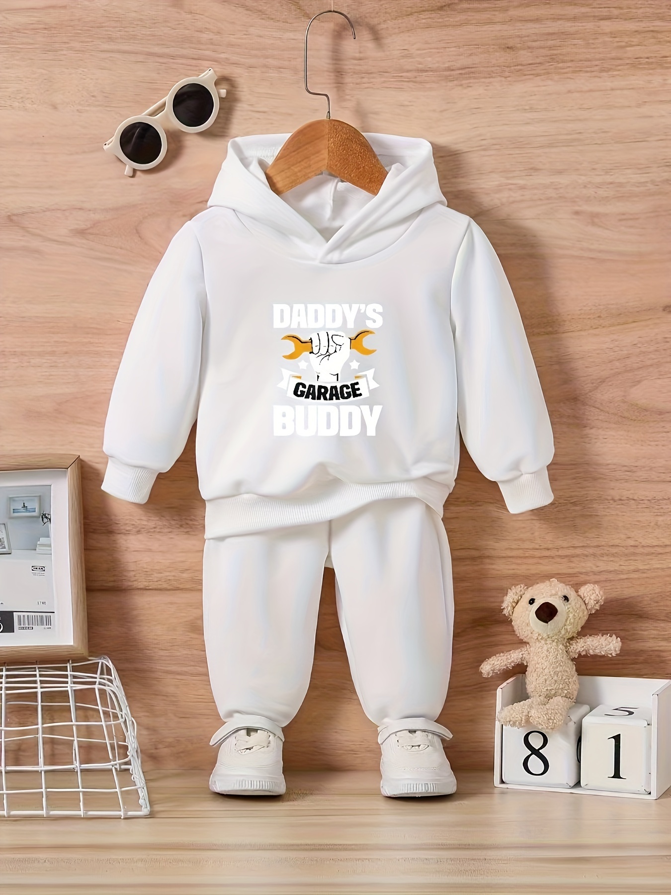 Daddy's Garage Buddy Letters Print Boy's Hoodie Outfits - Temu