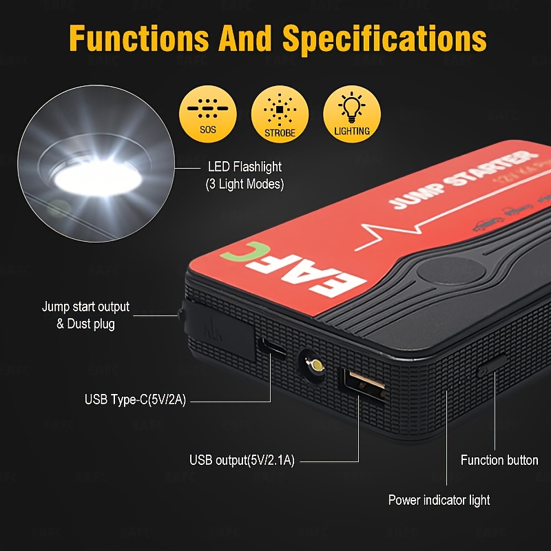 1pc portable car jump starter battery power bank with led light for emergency booster 12v auto starting device for 3 0l gasoline car
