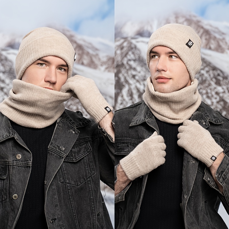3 pièces bonnet écharpe des gants homme ensemble d'hiver tricoté