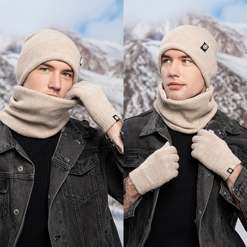 Winter Warm Hat Scarf Gloves Set Windproof Knitted Hat Three piece