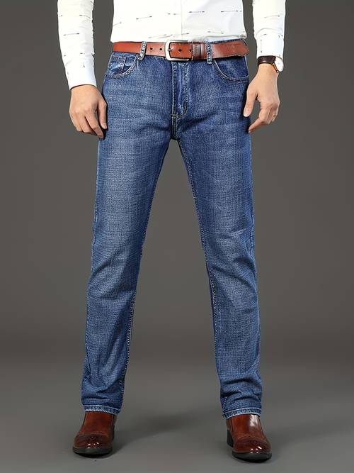 Мужские стильные удобные однотонные джинсовые брюки с карманами, повседневные дышащие облегающие джинсы для прогулок по городу, висящих на улице, для активного отдыха