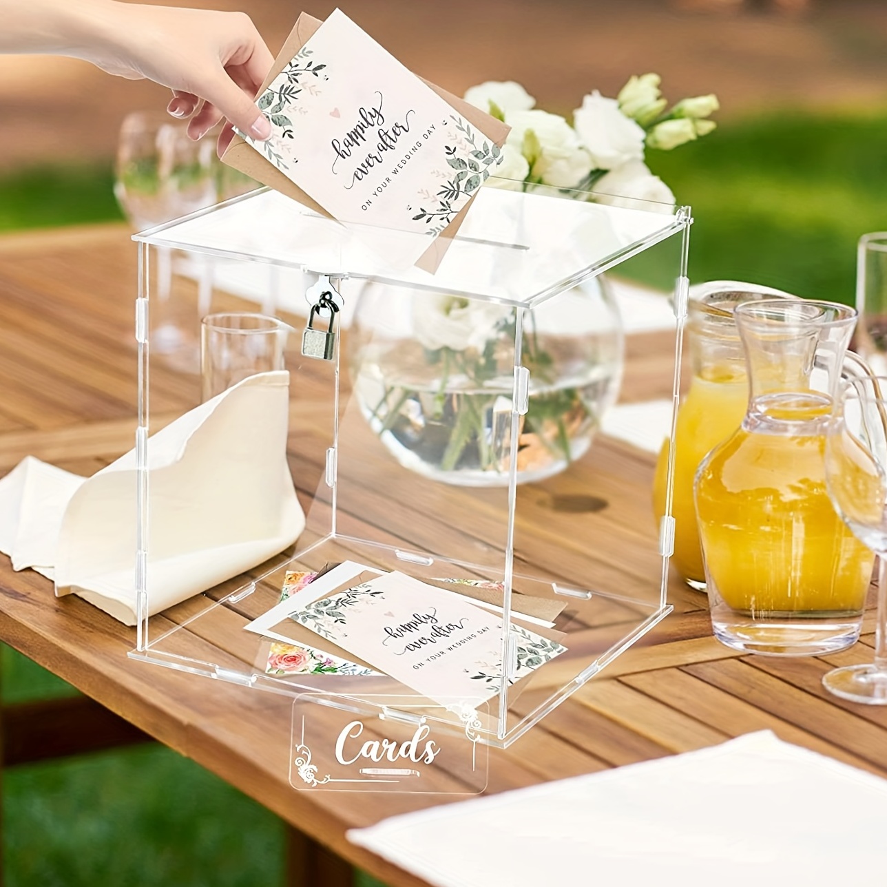 Saihisday Caja de tarjetas de boda con candado, cajas de tarjetas de boda  para recepción, hueco hacia fuera, caja de dinero de boda con letrero para