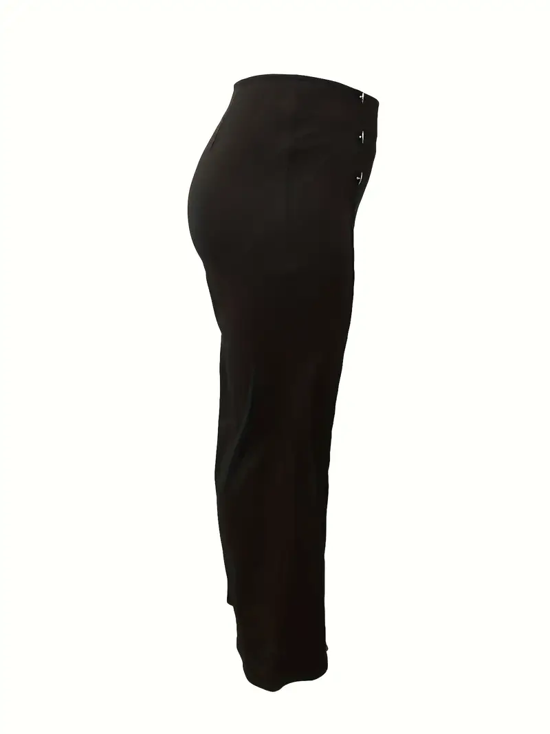 plus size elegant pants womens plus solid button decor high rise wide leg trousers details 4
