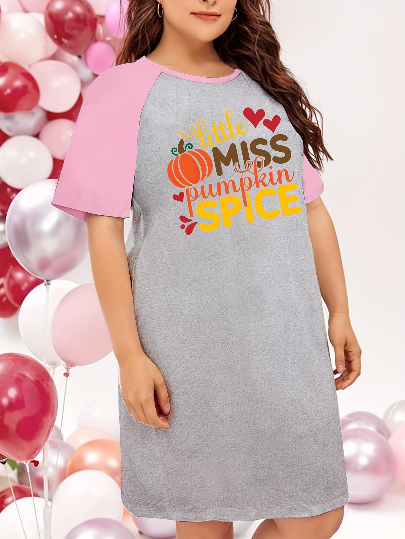 Women's Pumpkin Print Nightdress Raglan Sleeve