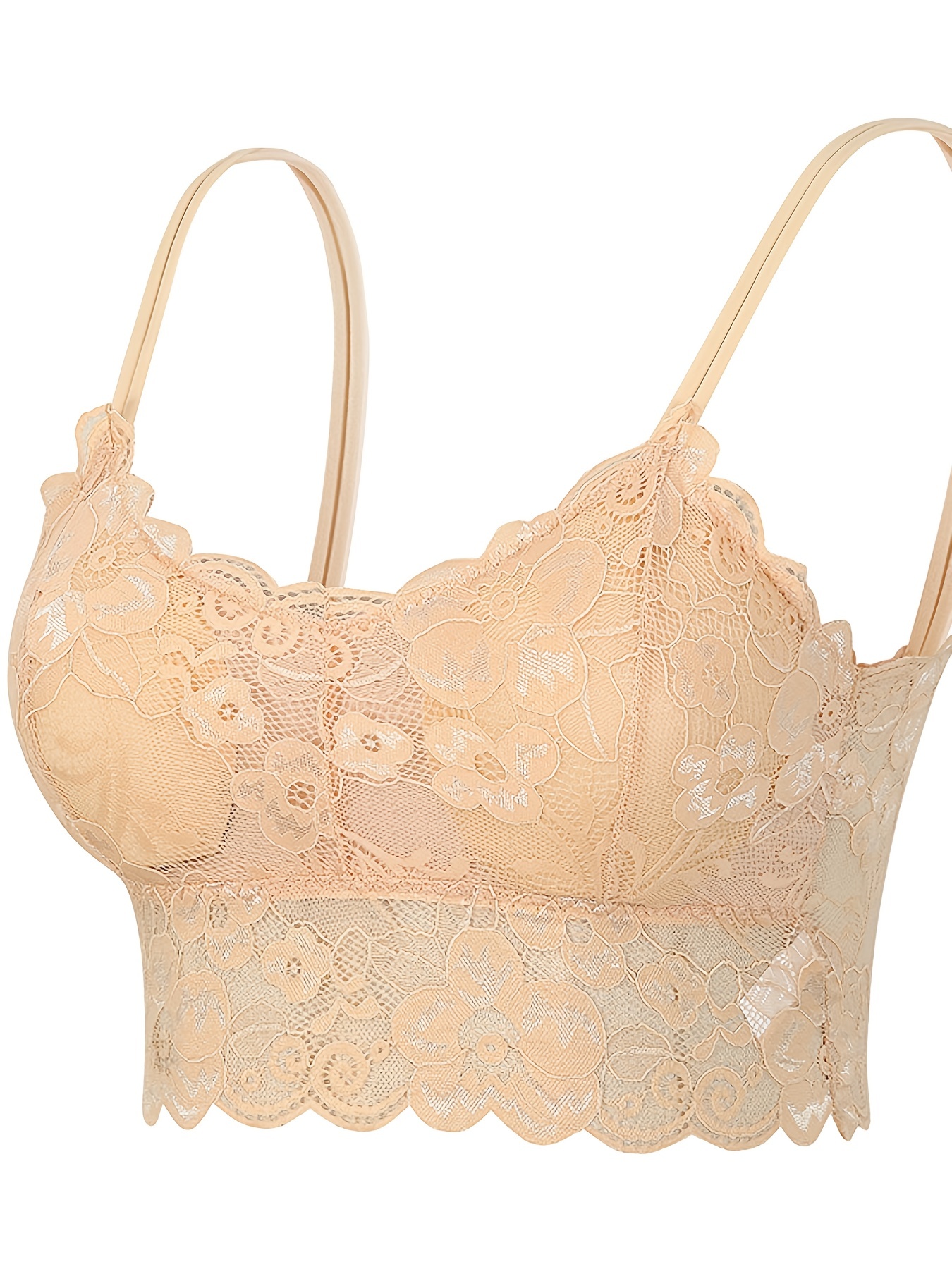 Women's Sexy Bra Semi Sheer Embroidered Lace Bra Padded Wire Free