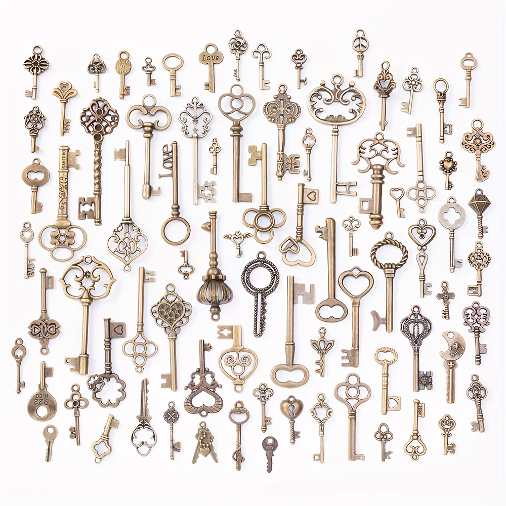 Juego de 50 llaves de esqueleto vintage, juego de llaves antiguas mixtas de  bronce, dijes de calavera de metal, lotes mixtos para hacer joyas de