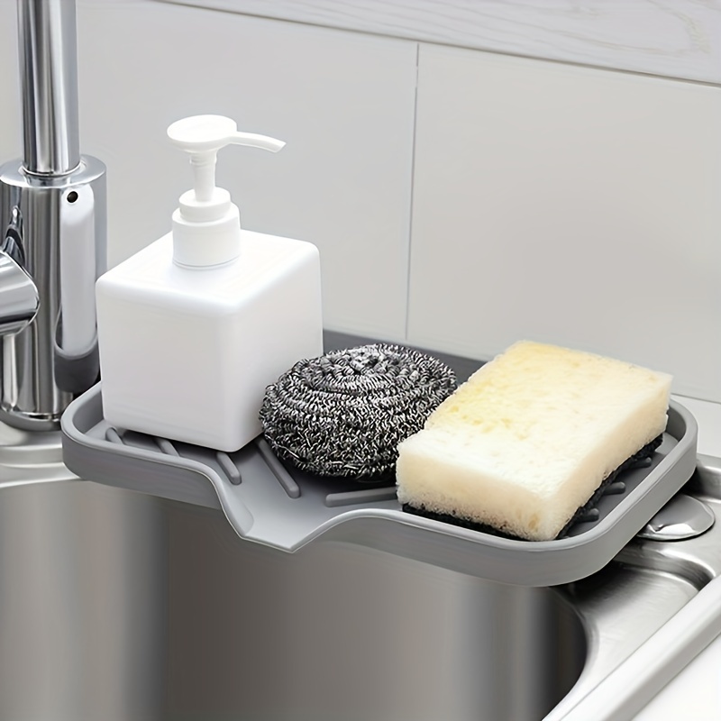 2pcs Silicone Sponge Holder For Kitchen Sink, Soap Dispenser Holder,  Multi-purpose Sink Organization Tray For Kitchen Bathroom