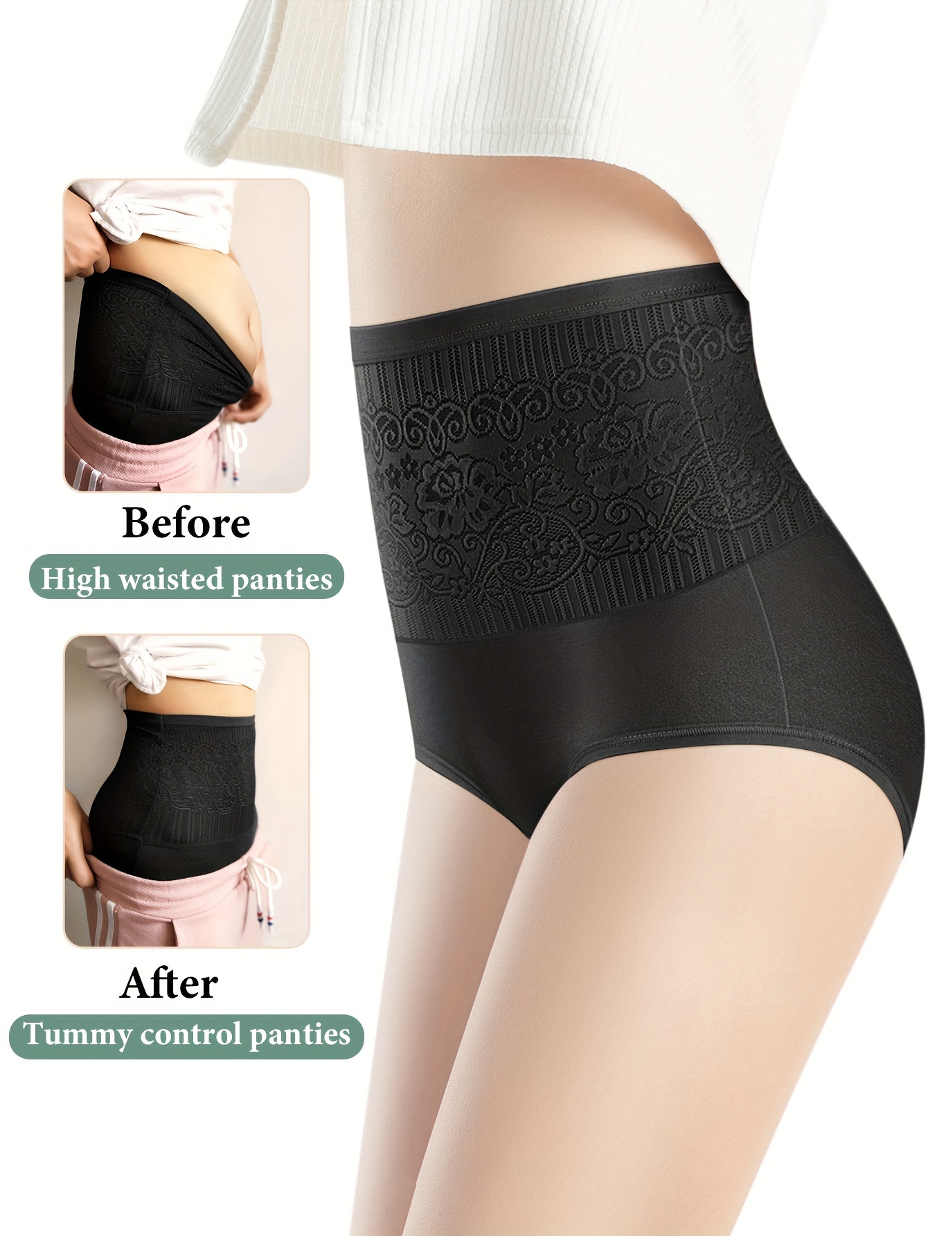 Jacquard Tummy Control Panties Soft Comfy High Waist - Temu Canada