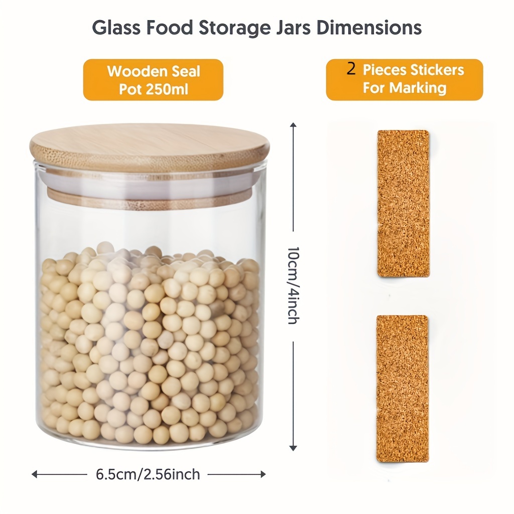 Spice Jars, 8 oz Clear Glass - 9 piece set w/Bamboo secure lids