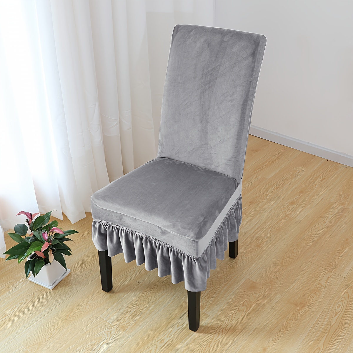 E-shop Ein silberner Fuchs Fleece elastischer Rock verdicktes Home Schlafzimmer Stuhl Set Stuhlbezug