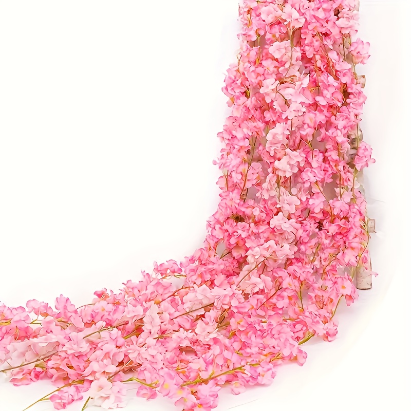 

4pcs 23.6ft Artificial Sakura Flower Vine, Realistic Fake Roses Hanging Vine For All Season For Weddings, Parties, And Home Decor