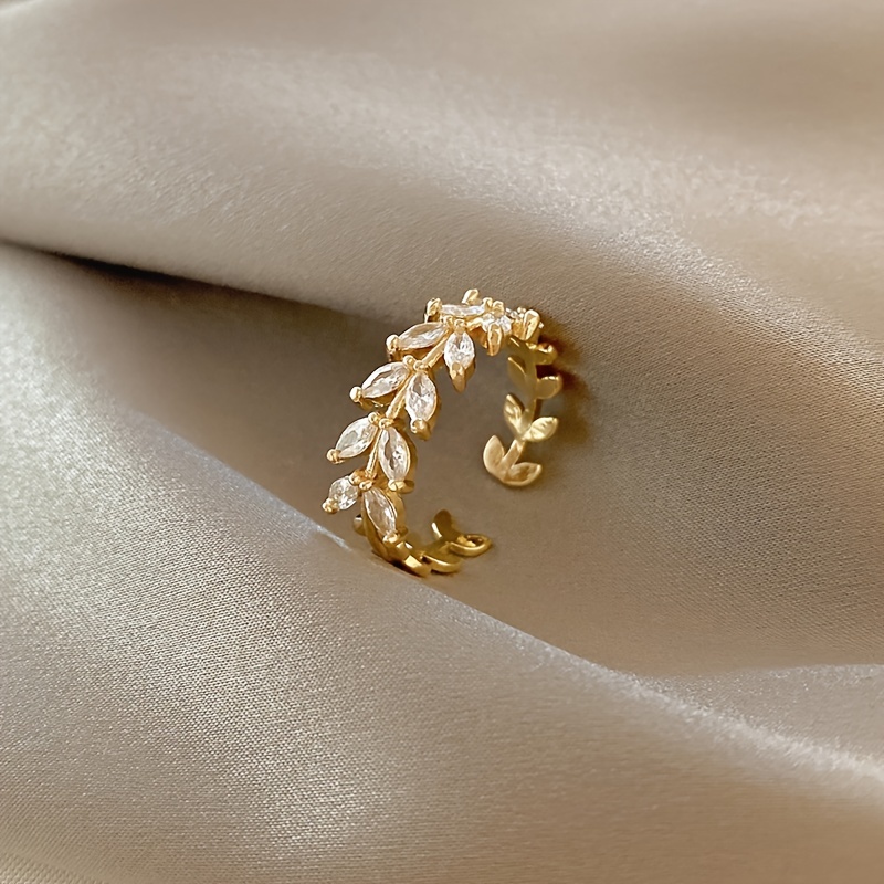 Adjustable Leaf Ring with Sparkling Cubic Zirconia