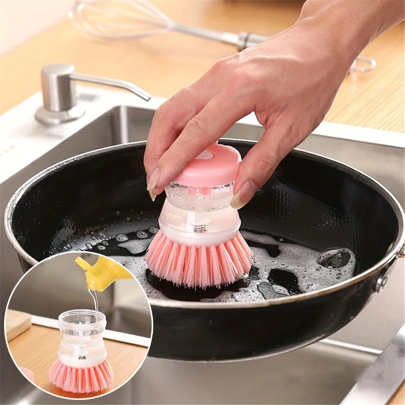 3pcs Soap Dispensing Dish Brush Set, Scrub Brush With 2 Sponge