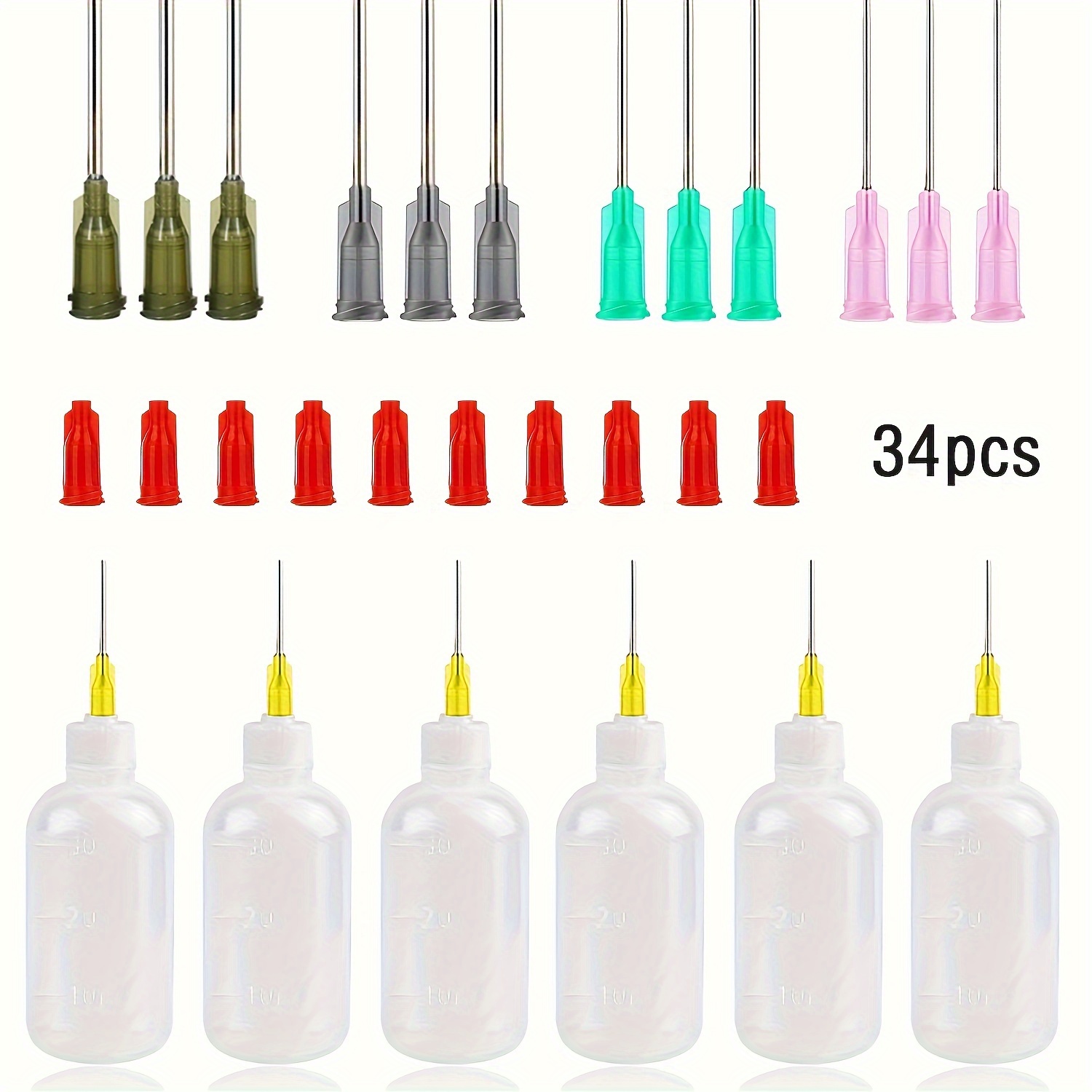 

34pcs Glue Applicator Bottles Set, 30ml Plastic Squeezable Dropper Bottles With Blunt Needle Tip 14ga 16ga 18ga 20ga For Glue Applications, Paint Quilling Craft And Oil