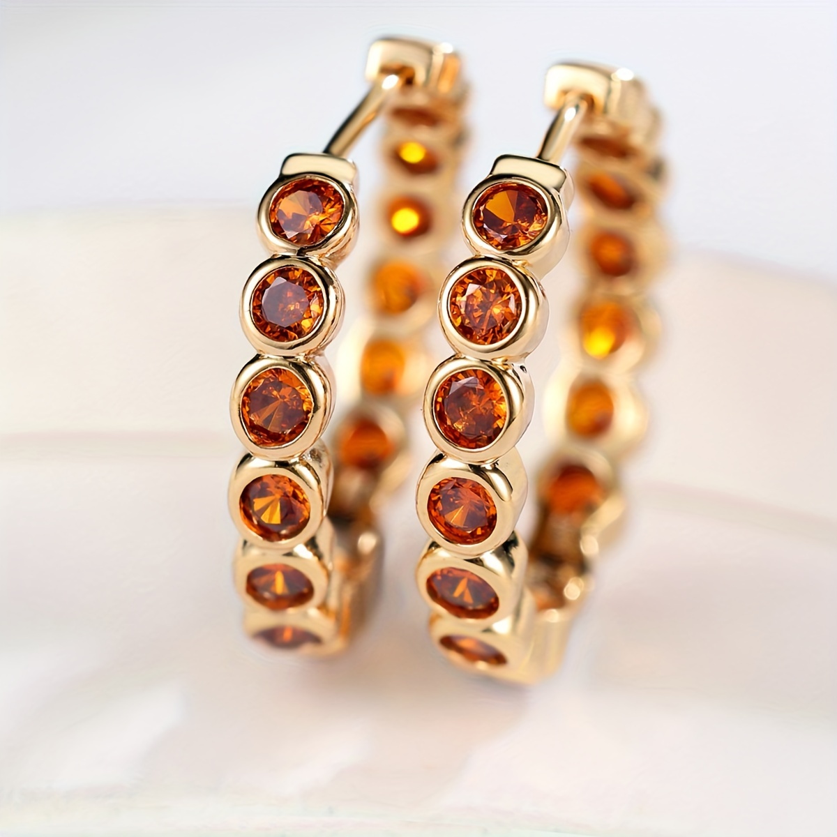 

Elegant Golden-tone Hoop Earrings With Sparkling Brown Zirconia - Copper, Style For Women | Ideal For & Parties, Perfect Valentine's & Gift, Novelty Earrings