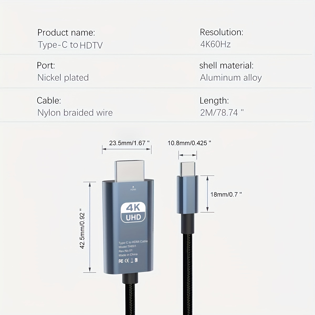 Usb C To Hdtv Cable 4k Usb 3.1 Type C To Hdtv 2.0 Cord - Temu