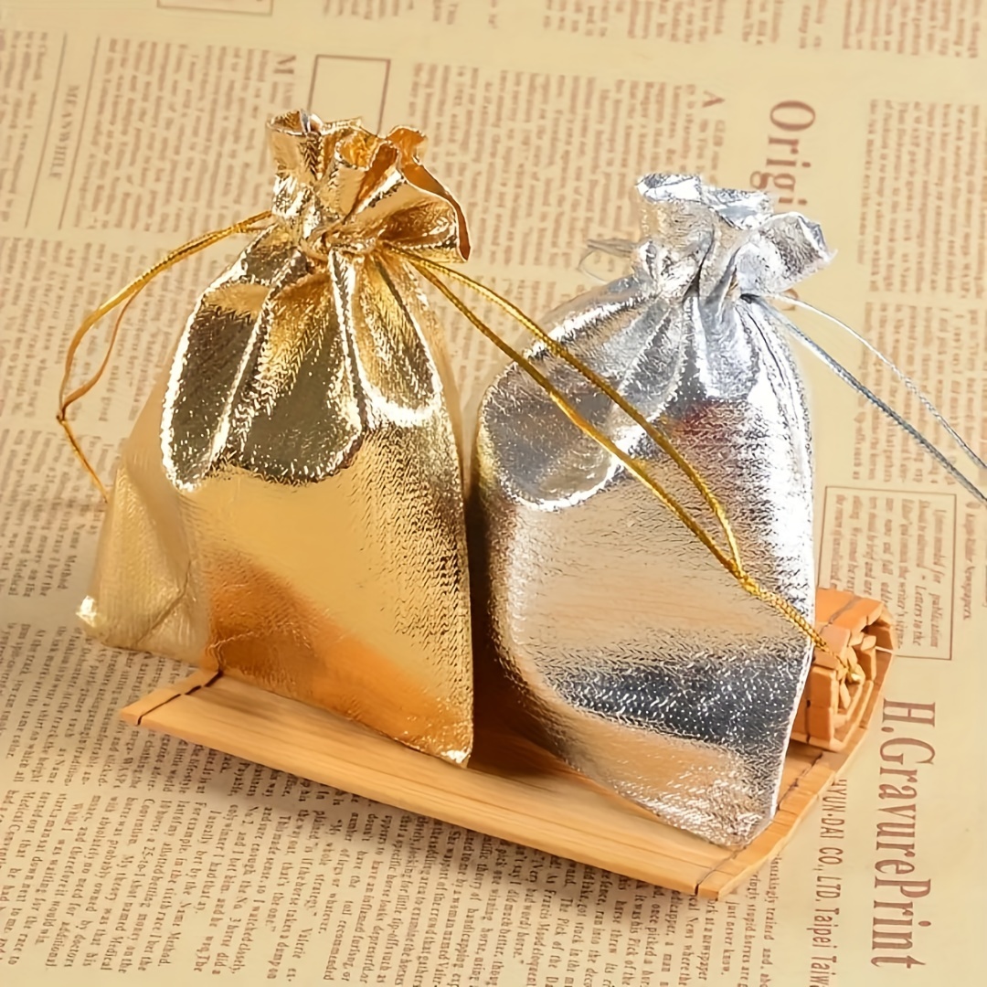 Bolsas de regalo doradas – Paquete de 12 bolsas de regalo extra pequeñas  reutilizables con purpurina metálica dorada con asas, bolsas ecológicas  para