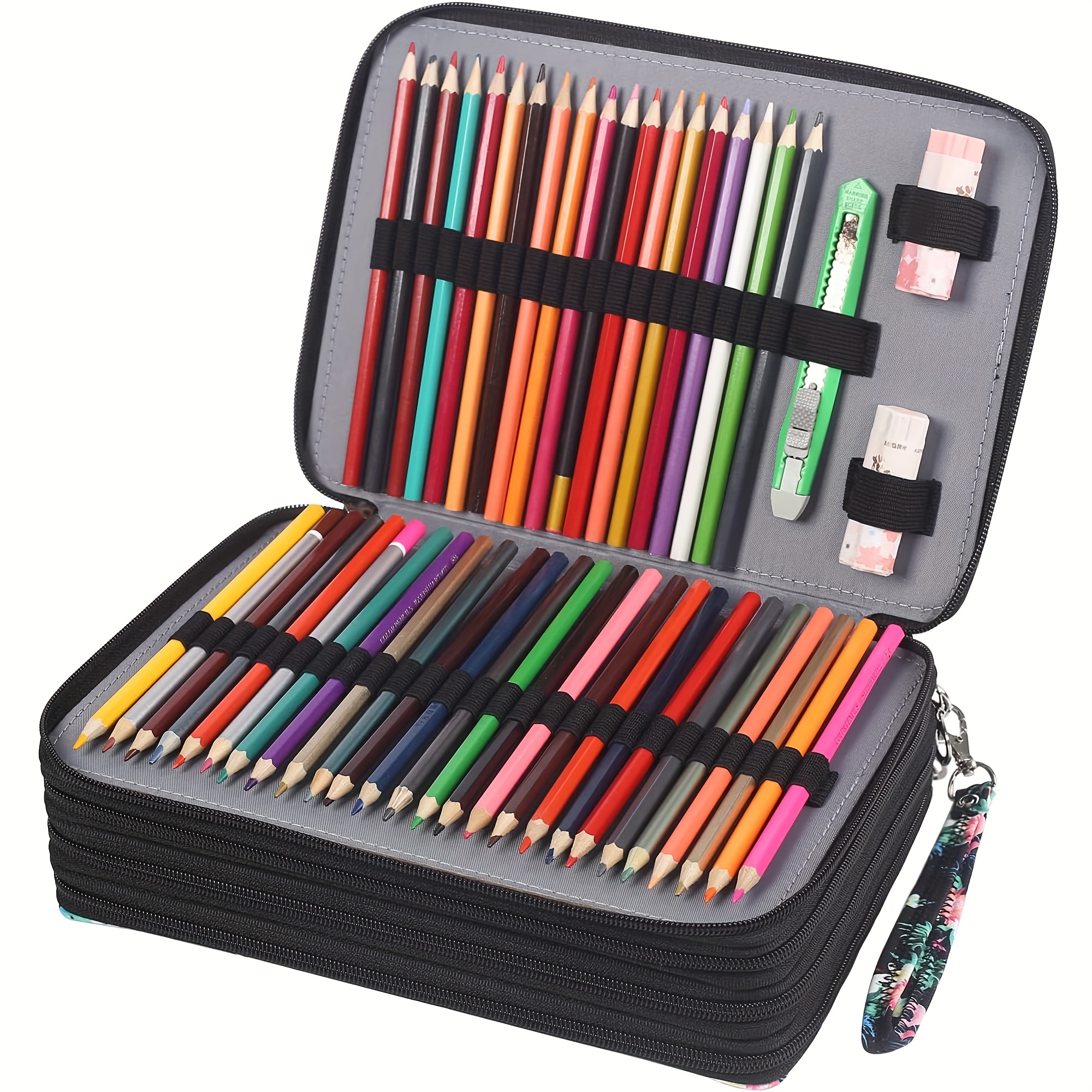 Vomgomfom Colored Pencil Case - 200 Slots Pencil Holder with Zipper Closure Twill Fabric Large Capacity Pencil Case for Watercolor Pens or Markers