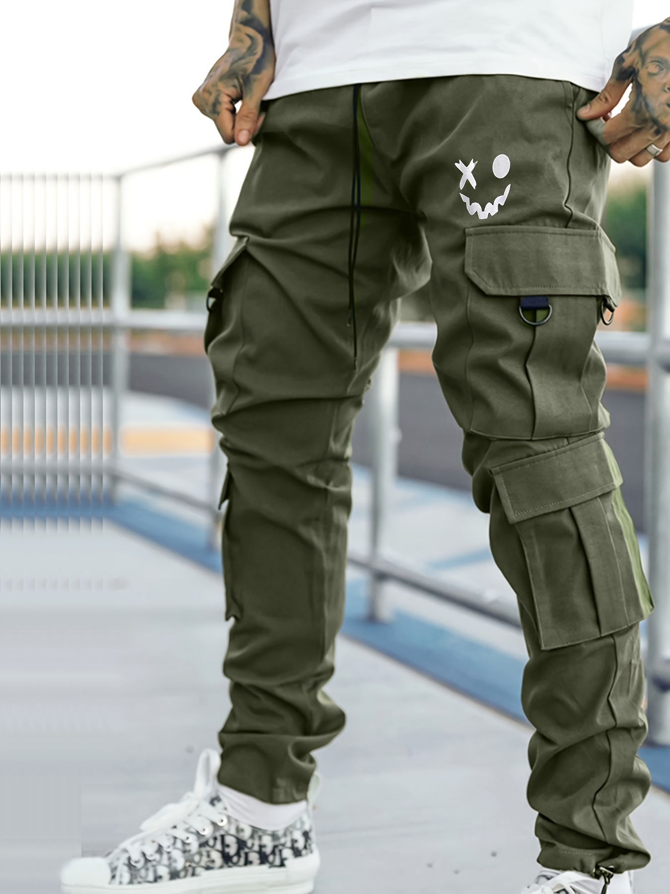 Calça cargo masculina folgada com bolsos macacão moderno - Temu Portugal