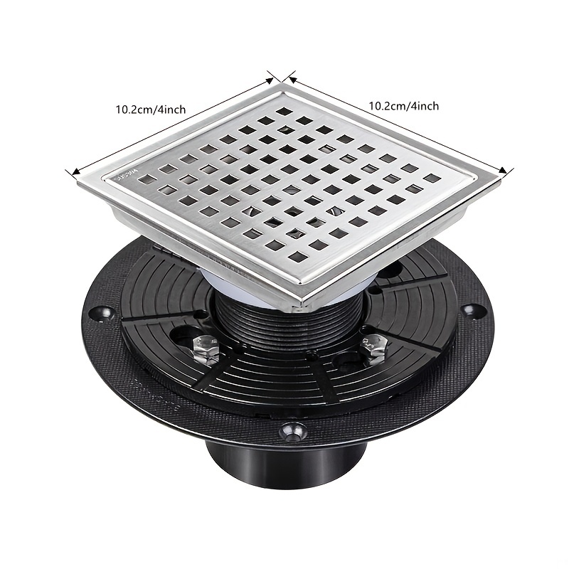 4 Inch Square Shower Floor Drain, 304 Stainless Steel Shower Drain