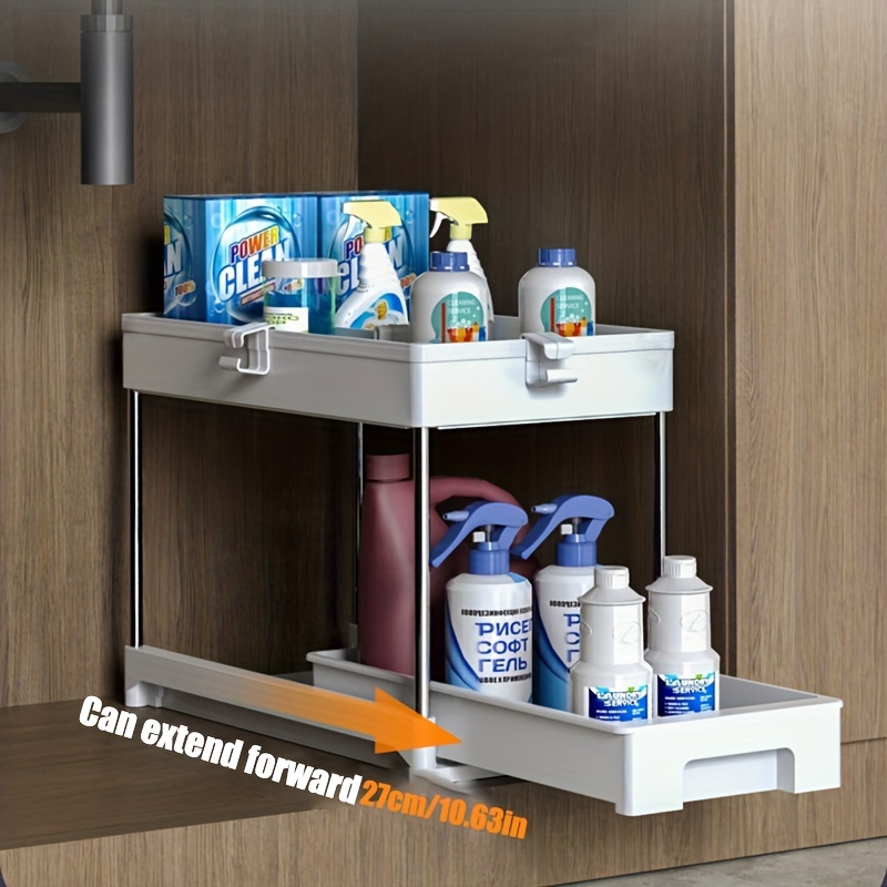 2 Tier Sink Organizer and Storage Rack with Hooks