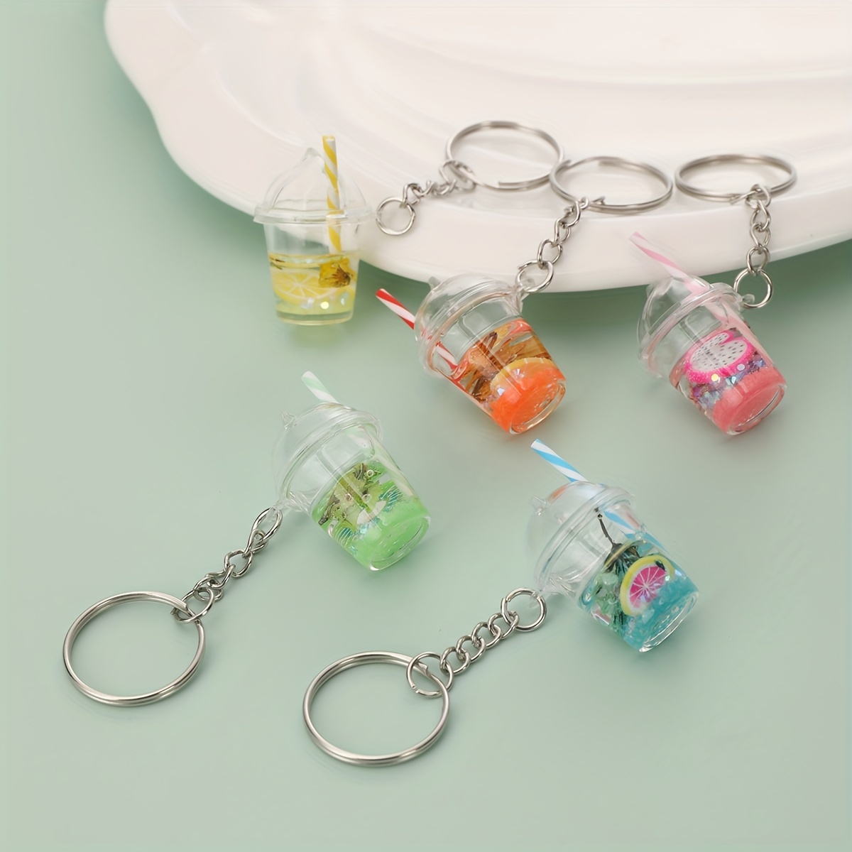 

5pcs Resin Bubble Tea Cup Keychain Simulation Juice Pendant Versatile Bag Accessories Birthday Party Small Gifts